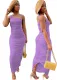 Women Summer Purple One Shoulder Pleated Long Party Dress