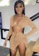 Women Spring Khaki Sexy Strings Crop Top and Slit Mini Skirt Two Piece Set