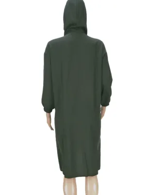 Women Spring Black Long Sleeve Zipper Hooded Long Jacket