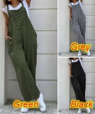 Spring Women Casual Green Pocket Straps Loose Overall Jumpsuit
