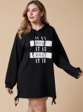 Spring Women Casual Black Printed Size Lace-up Long Sleeve Hoodies Dress