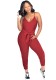 Summer Women Casual Red U-neck Tied Bow Straps Jumpsuit