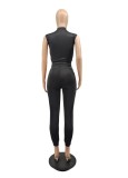Summer Casual Black Solid Zipper Vest And Pant Wholesale Women'S Two Piece Sets
