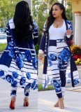 Spring Casual Print Long Sleeve Robe And Pant Wholesale 2 Piece Outfits