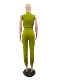 Summer Casual Lawngreen Solid Zipper Vest And Pant Wholesale Women'S Two Piece Sets
