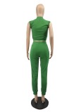 Summer Casual Green Solid Zipper Vest And Pant Wholesale Women'S Two Piece Sets