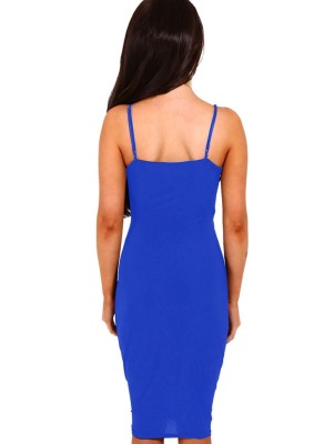 Summer Sexy Blue Straps V Neck Ruffles Slit Mini Dress