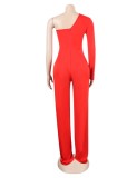 Spring Sexy Red One Sholder Long Sleeve Rhinestone Jumpsuit
