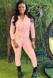 Spring Casual Pink Plain Zipper Hoodies And Pant Cheap Wholesale Two Piece Sets
