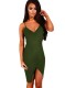 Summer Sexy Green Straps V Neck Ruffles Slit Mini Dress