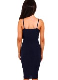 Summer Sexy Navy Straps V Neck Ruffles Slit Mini Dress