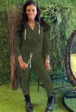 Spring Casual Dk-Green Plain Zipper Hoodies And Pant Cheap Wholesale Two Piece Sets