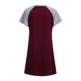 Summer Casual Red Contrast Grey Round Neck Short Sleeve Pregenant Dress