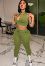 Summer Casual Lawngreen Solid Zipper Vest And Pant Wholesale Women'S Two Piece Sets