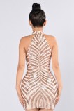 Summer Sexy Beige Sequins Sleeveless Bodycon Party Dress