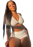 Summer Sexy White Halter Vest And Shorts Wholesale Two Piece Short Set