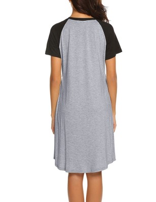 Summer Casual Grey Contrast Black Round Neck Short Sleeve Pregenant Dress