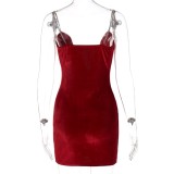 Winter Fashion Red Deep V Neck Straps Bodycon Dress