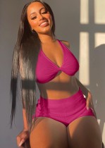 Summer Sexy Pink Halter Vest And Shorts Wholesale Two Piece Short Set