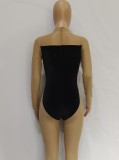 Women Summer Black Velvet and Mesh Patch Long Sleeve Sexy Jumpsuit