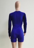 Women Spring Blue Sequins Upper Long Sleeve Sexy Rompers