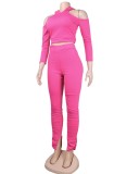 Women Spring Rose Lace-Up Hoody Crop Top and Stacked Pants Two Piece Set