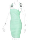 Summer Women Sexy Green Straps Ruched Slim Fit Bodycon Mini Dress