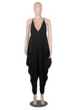 Women Summer Black Casual Strap Sleeveless Solid Ankle Length Loose Jumpsuit