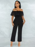 Women Summer Black Formal Off-the-shoulder Sleeveless Solid Hollow Out Ankle Length Regular Jumpsuit