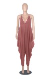 Women Summer Pink Casual Strap Sleeveless Solid Ankle Length Loose Jumpsuit