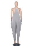 Women Summer Grey Casual Strap Sleeveless Solid Ankle Length Loose Jumpsuit