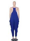 Women Summer Blue Casual Strap Sleeveless Solid Ankle Length Loose Jumpsuit