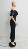 Women Summer Black Formal Off-the-shoulder Sleeveless Solid Hollow Out Ankle Length Regular Jumpsuit