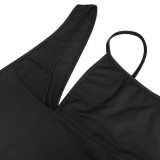 Women Summer Black Sexy One Shoulder Sleeveless Solid Silt Evening Dress