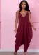 Women Summer Burgunry Casual Strap Sleeveless Solid Ankle Length Loose Jumpsuit