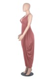 Women Summer Pink Casual Strap Sleeveless Solid Ankle Length Loose Jumpsuit