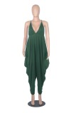 Women Summer Green Casual Strap Sleeveless Solid Ankle Length Loose Jumpsuit