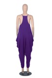 Women Summer Purple Casual Strap Sleeveless Solid Ankle Length Loose Jumpsuit