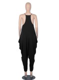 Women Summer Black Casual Strap Sleeveless Solid Ankle Length Loose Jumpsuit