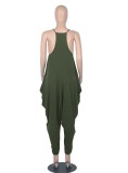 Women Summer Army Green Casual Strap Sleeveless Solid Ankle Length Loose Jumpsuit