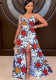 Women Summer White Sweet V-neck Sleeveless Leaf Print [Decoration Maxi Dress