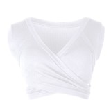 Women Summer White V-neck Solid Lace Up Short Tank Tops