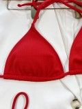 Women Sexy Red Strap Rib Two Piece Swimwear