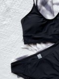 Women Sexy Black Strap Plain Two Piece Swimwear