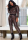 Women Spring Brown Fashion O-Neck Long Sleeves Shining Top And Pant Wholesale 2 Piece Sets