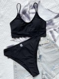 Women Sexy Black Strap Plain Two Piece Swimwear