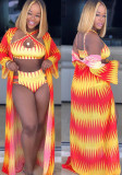 Summer Sexy Beachwear Print Vest And Panty Robe 3 Piece Set