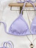Women Sexy Purple Strap Rib Two Piece Swimwear