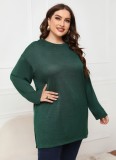 Women Spring Green Casual O-Neck Full Sleeves Solid Regular Plus Size Shirt