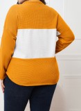 Women Spring Color Blocking Casual V-neck Full Sleeves Knotted Regular Plus Size Tops